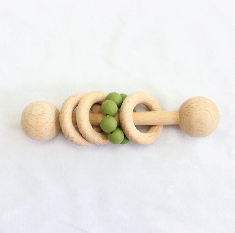 Heybabee Organic Wood Montessori Styled Baby Rattle Grasping Teething Toy For Toddlers Natural Toys