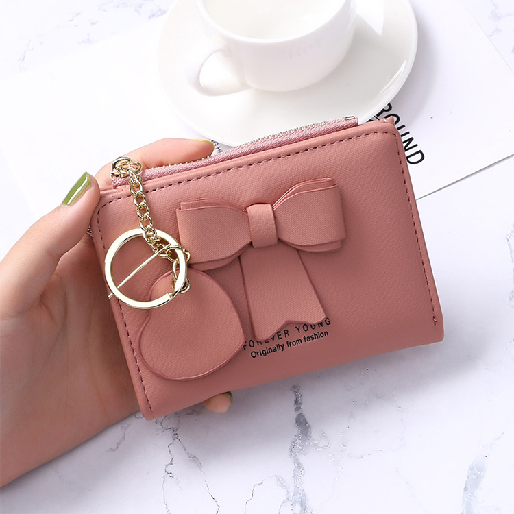 W425 Custom logo short with bow money clip monedero de mujer luxury cute purses 2021 women mini wallet