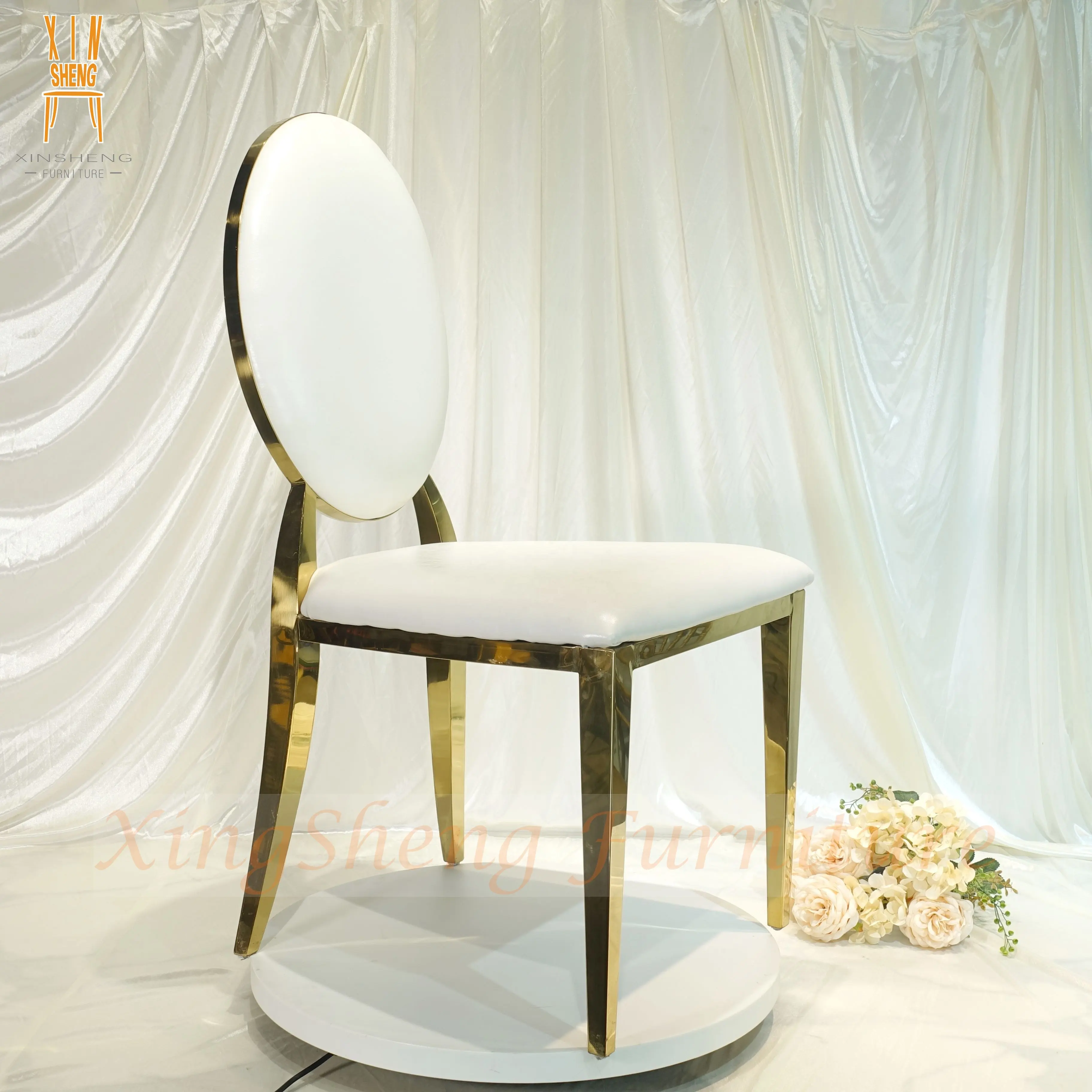 Luxury Event Hotel Round Back Design Gold party Stainless Steel Wedding Chair