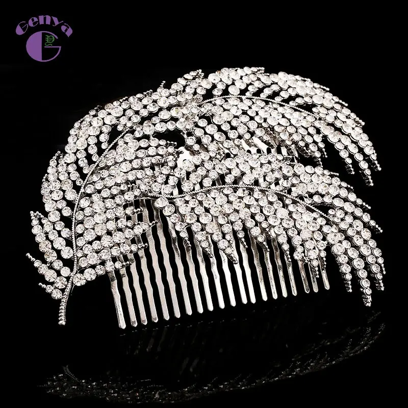 GENYA NEW Silver Decorative Crystal Leaf Hair Piece for Wedding Hair Comb Rhinestones Bridal Hair Accessories for Women 2022