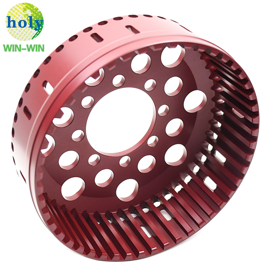 High Precise 7075 T6 Alloy Red Hard Anodizing Motorcycle Part 48T Clutch Basket Part with CNC Aluminum Machining Service