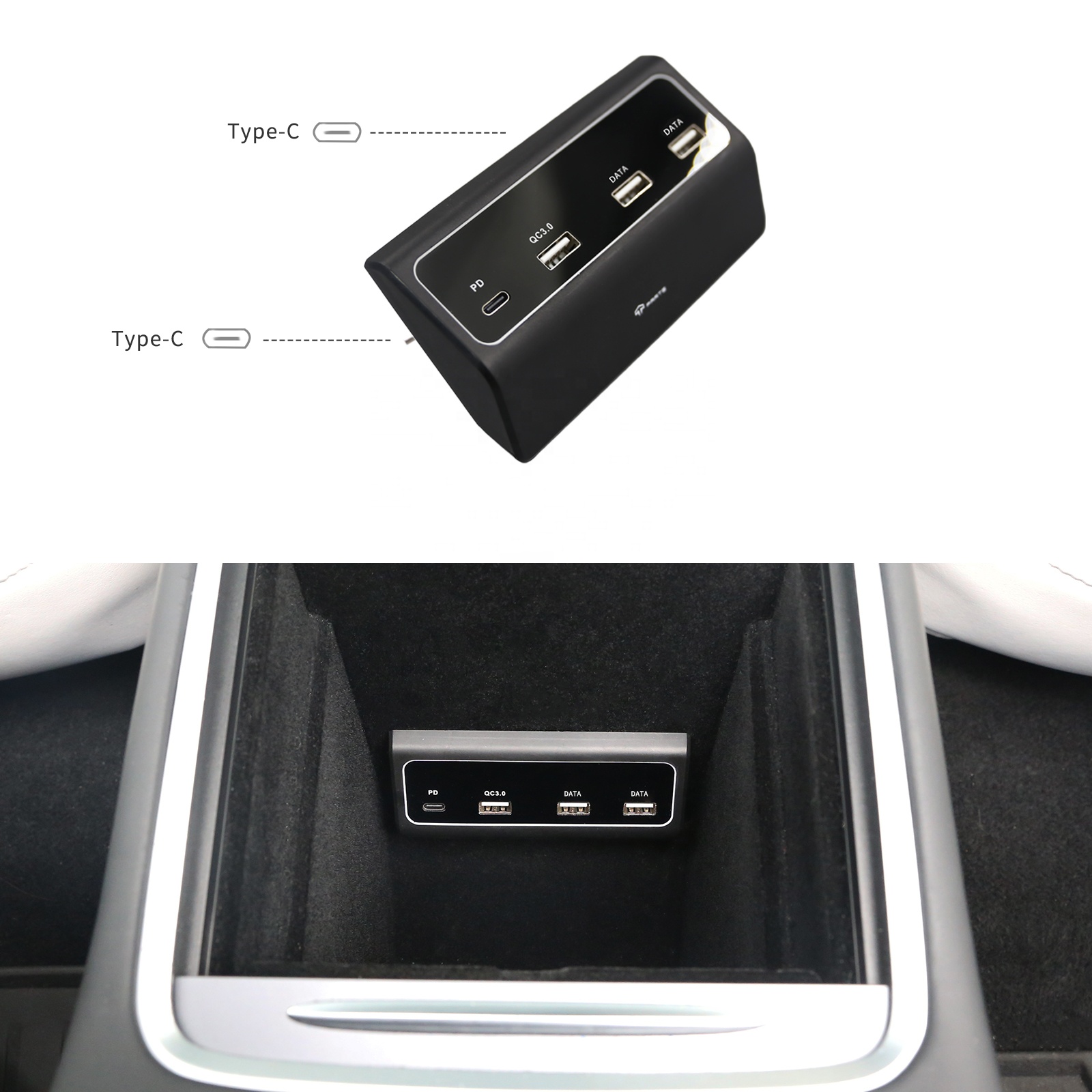Консоль TPARTS, USB-концентратор, совместимый с Tesla Model3 Refresh ModelY 2021, два порта USB Type-C PD, быстрая зарядка