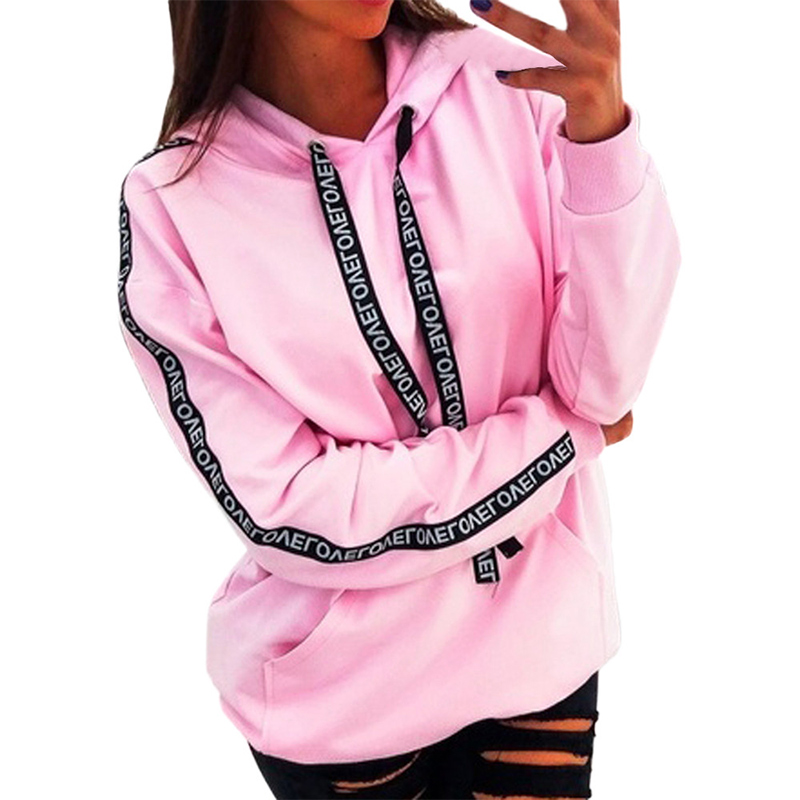 New Fashion Women Autumn Winter Long Sleeve Hooded Loose Letter Printing Braid Casual Tops Hoodies Thicken Coat