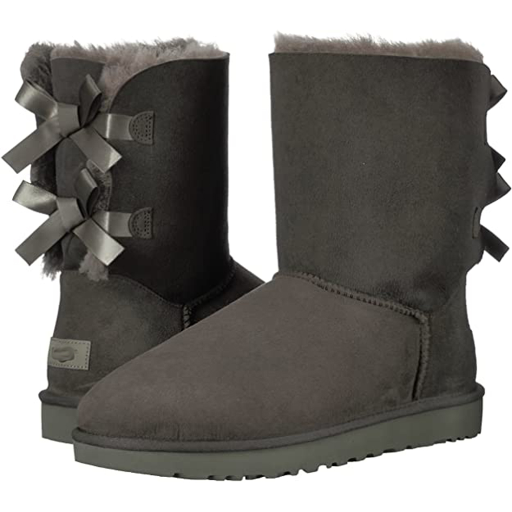 Uggging OEM bottes homme botas mujer; Женские водонепроницаемые зимние сапоги из натуральной кожи с двумя бантиками; Женские угги