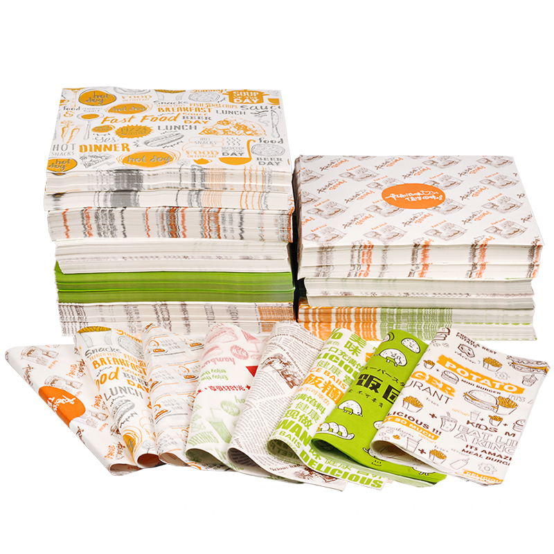 Printed high quality food grade greaseproof paper burger wrapping paper wax paper for food
