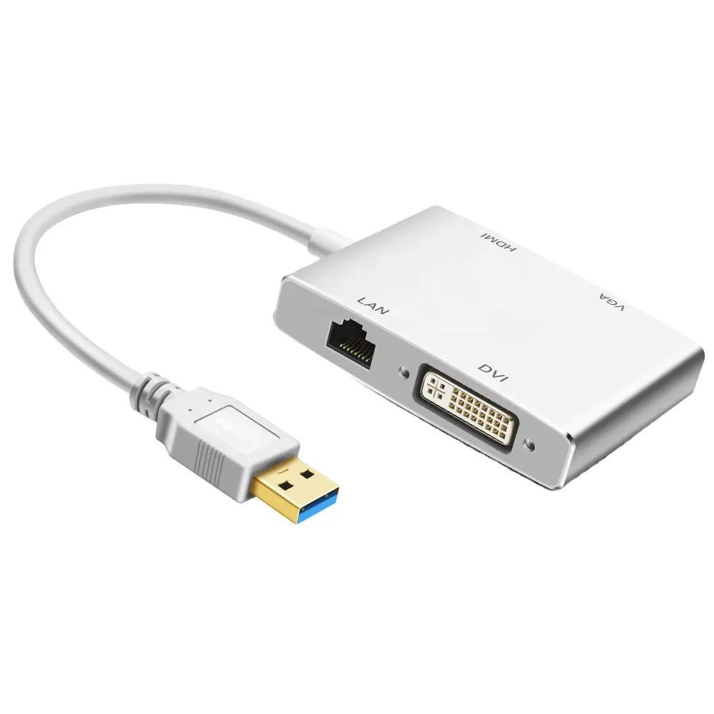 Multiple Ports High-Speed 4 In 1 USB3.0 Hub To HDMI VGA DVI Lan RJ45 Multi Ports Adapter USB 3.0 Multi Function Hub For Laptop