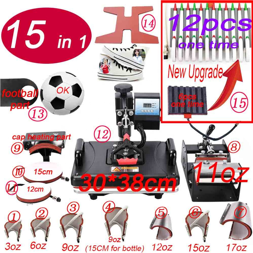 15 In 1 Heat Pen Press Machine Sublimation Printer Shoes Transfer Machine Heat Press For Mug Tshirt Shoe Bottle Pen Football