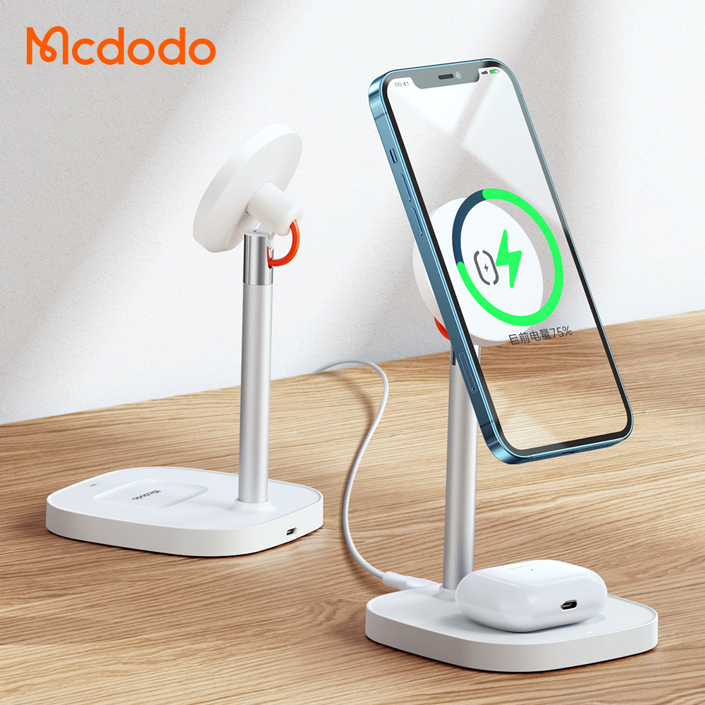 Mcdodo 2 in 1 wireless charger earphone charger phone holder magnetic charger stand desktop mobile cell phone holder