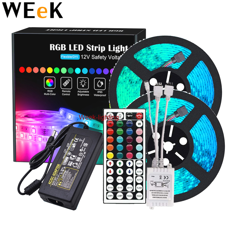 Светодиодная лента Rgb Smd 5050, 12 В постоянного тока, водонепроницаемая светодиодная лента, 10 м, ИК пульт дистанционного управления, Диодная полоса, лампа