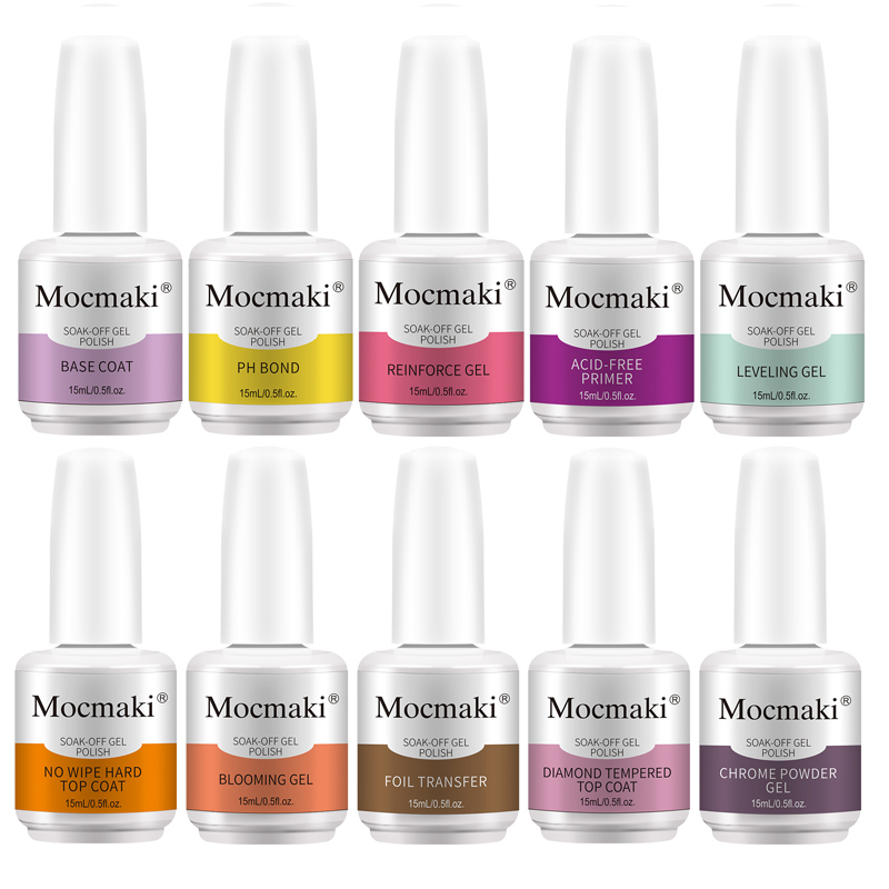 Mocmaki Factory OEM ODM Private Label Custom Clear Rubber Base Coat Diamond No Cleanse Matte Top Coat UV Gel Nail Polish