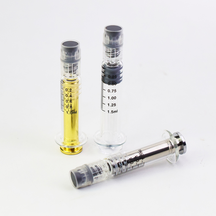 1ml Glass Syringe with Metal Plunger Luer lock for CBD Oil 1cc Pre-filled oil Packaging