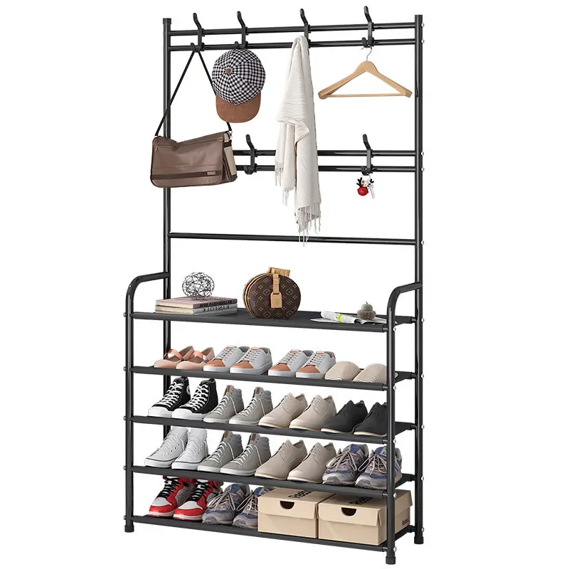 Shoe Rack Black 5 Tier Layer Modern Luxury Living Furniture  Holder Shelf Stand Metal Storage Organizer Shoe Rack For Store Home