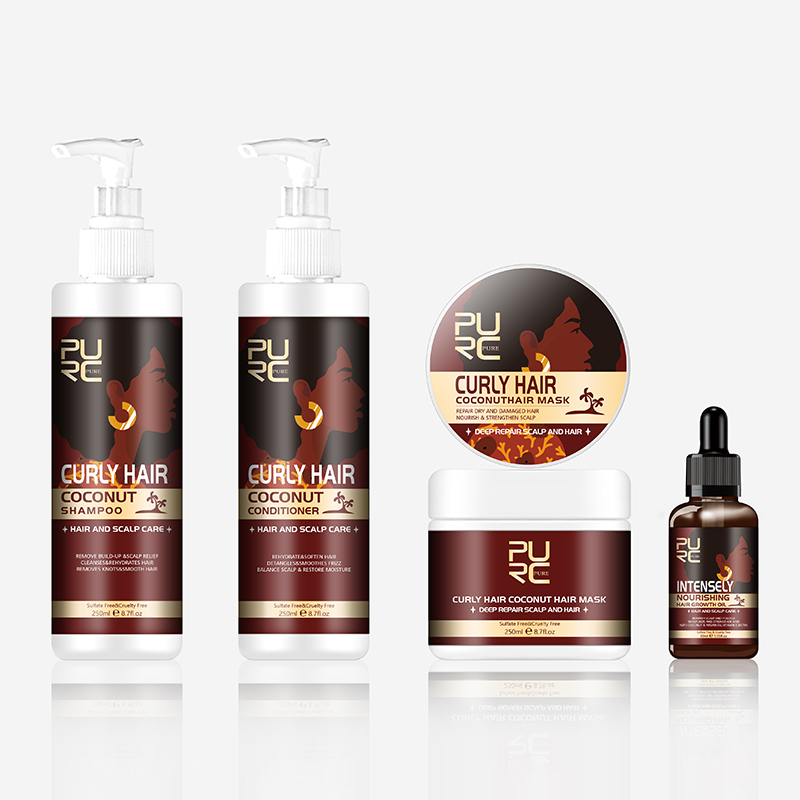 Private Label Afro 4C Kinky Coily Curly Hair Care Set Coconut Oil Hair Shampoo And Conditioner For Hair And Scalp Deep Treatment