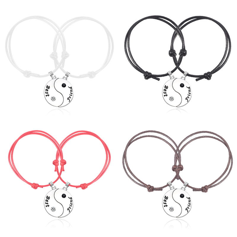 Factory Wholesale Fashion Couple Bracelet Yin Yang Charms Men Adjustable Wax Cord Feng Shui Gossip Taiji Bracelets Women Pulsera