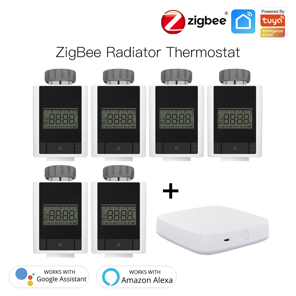 [Комплект] 6 шт. привод радиатора ZigBee, умный термостат с 1 концентратором Zigbee (термостатический контроллер клапана радиатора APP Remote Alexa)