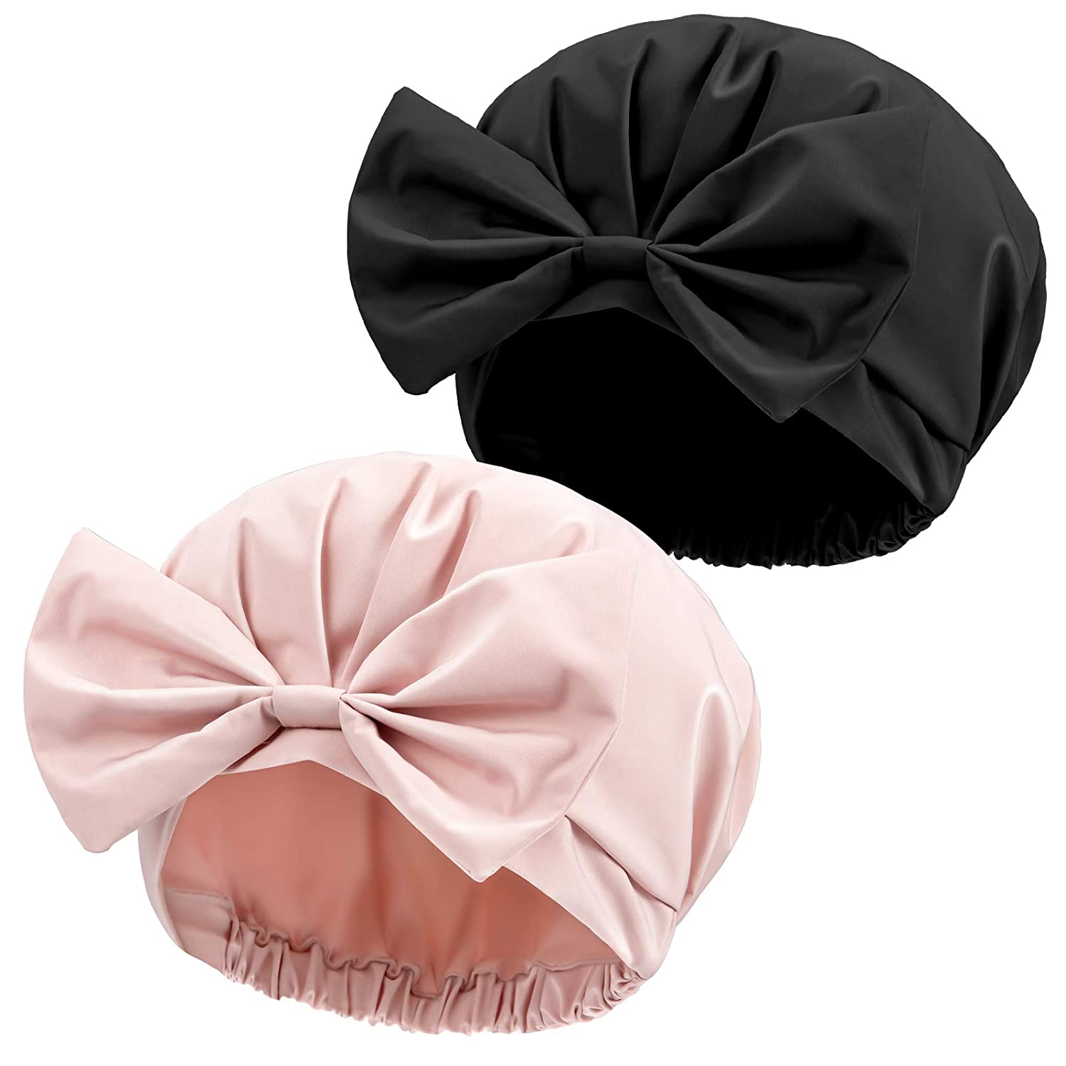 Waterproof Bow knot Bathing Caps Reusable Shower Hat Adjustable Flower Shower Bonnet for Women/Girls