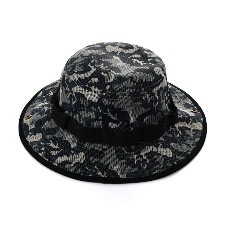 Luxury adults fisherman custom camouflage big brim camping wholesale camo bucket hats