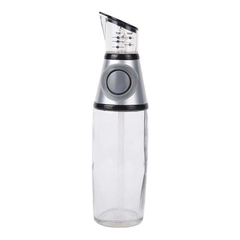 17oz/500ml Kitchen Olive Clear Glass Oil And Vinegar Dispenser Bottle With Press Measure