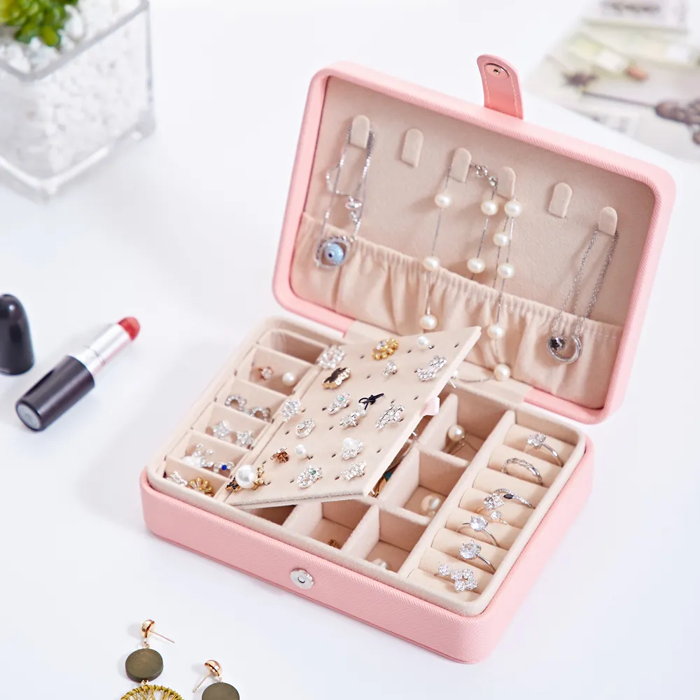 Blue Zipper Jewelry Organizer Display Travel Portable Jewelry Zipper Case Display PU Leather Storage Jewelry Bag Case Boxes