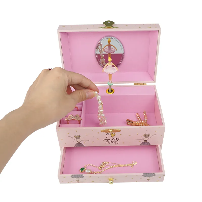 Hot Sale Fabric jewelry organizer flower custom musical Box Dancing ballerina Girls music box