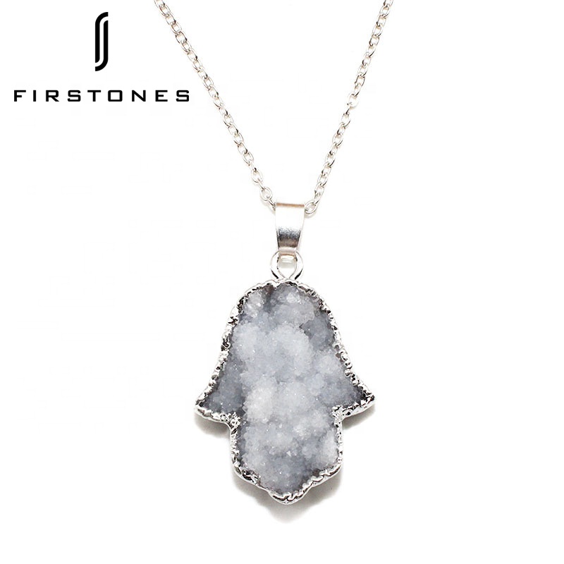 Hot natural stone palm-shaped crystal silver-plated pendant diy sweater necklace