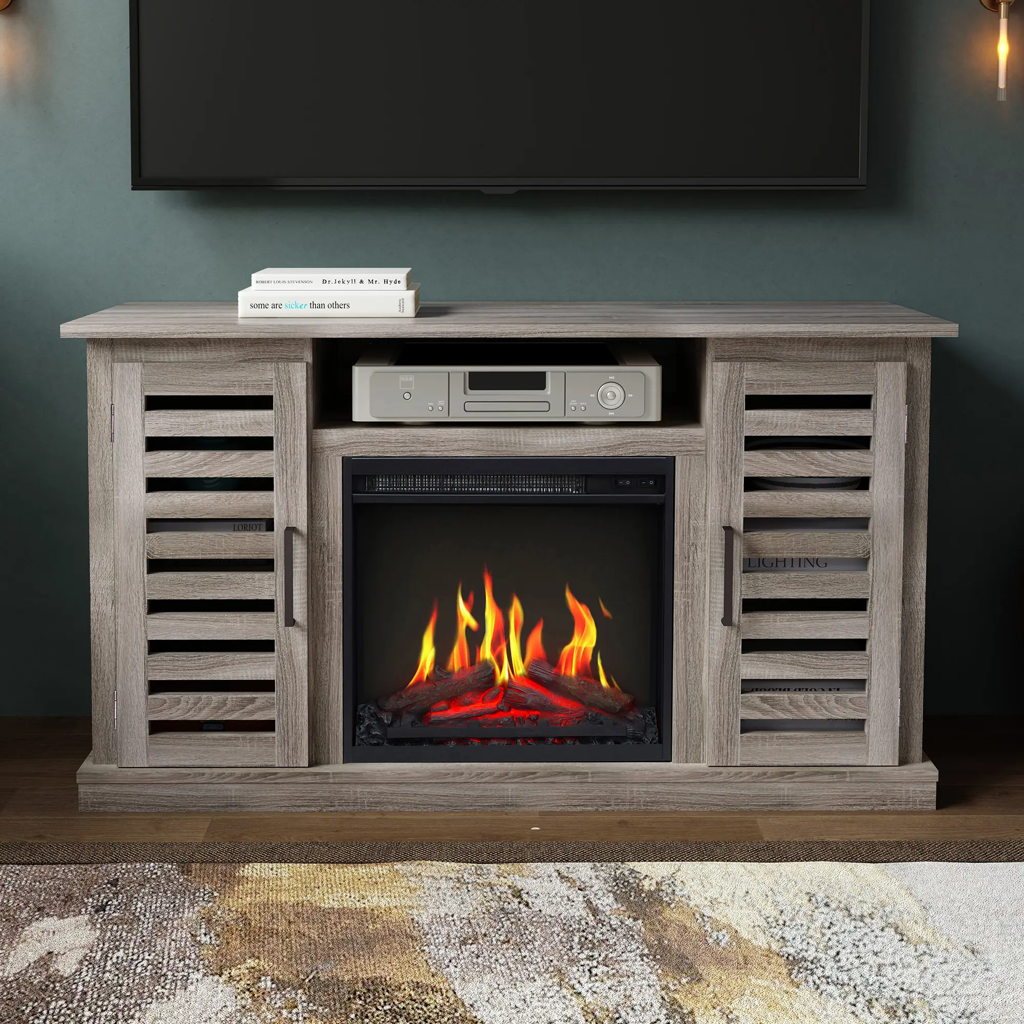 Luxstar Mueble tv con chimenea tv stand with fireplace plau led light 32/49/55 inch tv stand with electric fireplace
