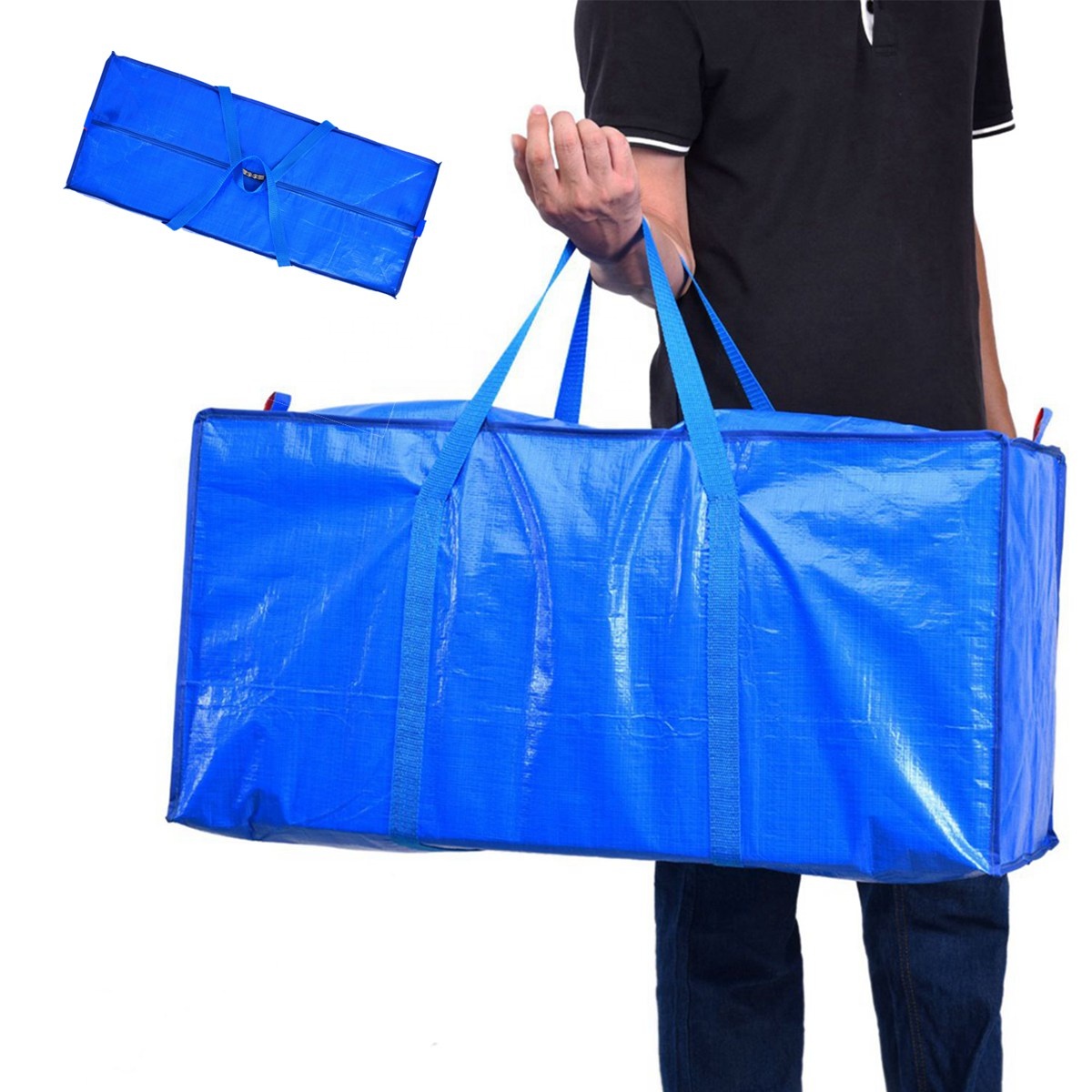 Heavy Duty Extra Large capacity Storage Bags Blue Moving Bags Totes with Zippers for Clothing Storage