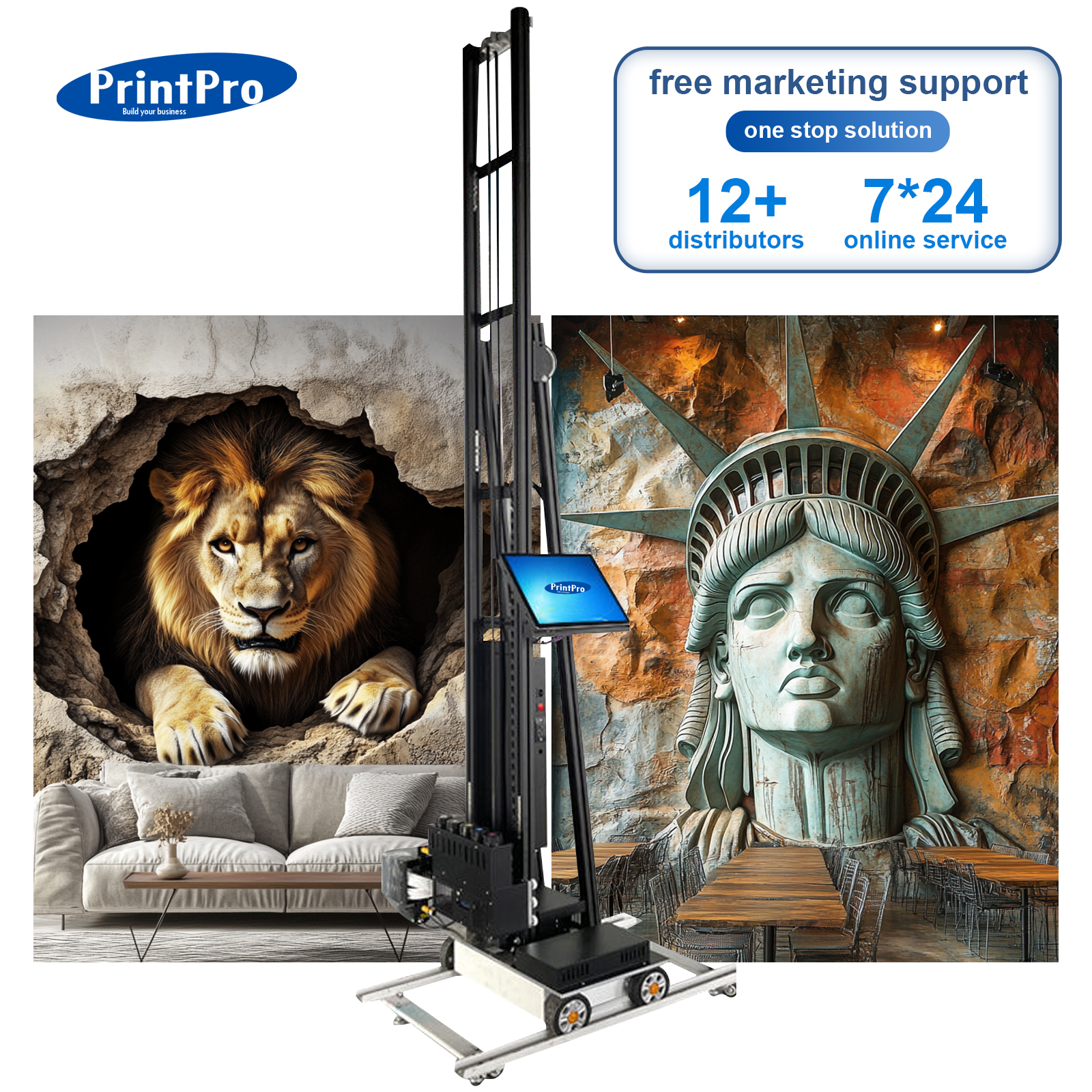 PrintPro 7d uv wall painting machine robot automatic wall panel 3d vertical mural printer printing machine wall printer