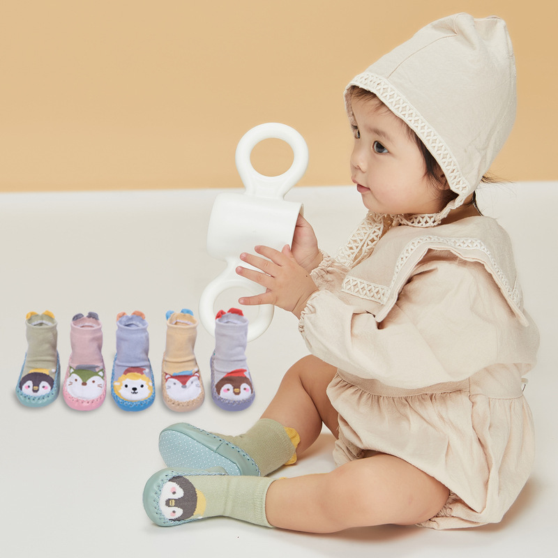 3D Baby Walking Shoes Non Slip Knitted Ruffle Organic Cotton Floor Animal Leather Socks for Newborn