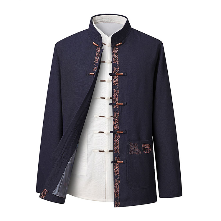Traditional Chinese Style Embroidery Men's Stand-up Collar Chinese Tunic Jacket Tang Coat