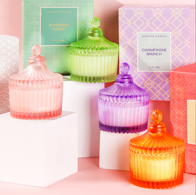 Custom High Quality Transparent Colorful Luxury Crystal Glass Candle Jar For Christmas
