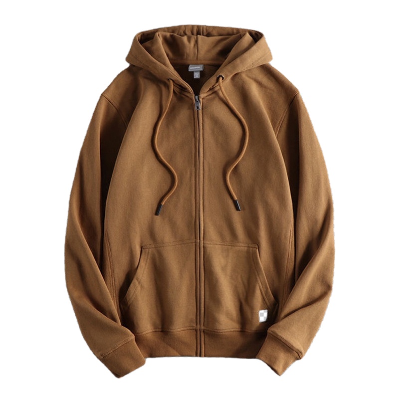 BSCI / OCS Long Sleeves Brown Zipper Hoodies Men's Regular Fit Hooded Sweatshirt 100%cotton hoodies factory