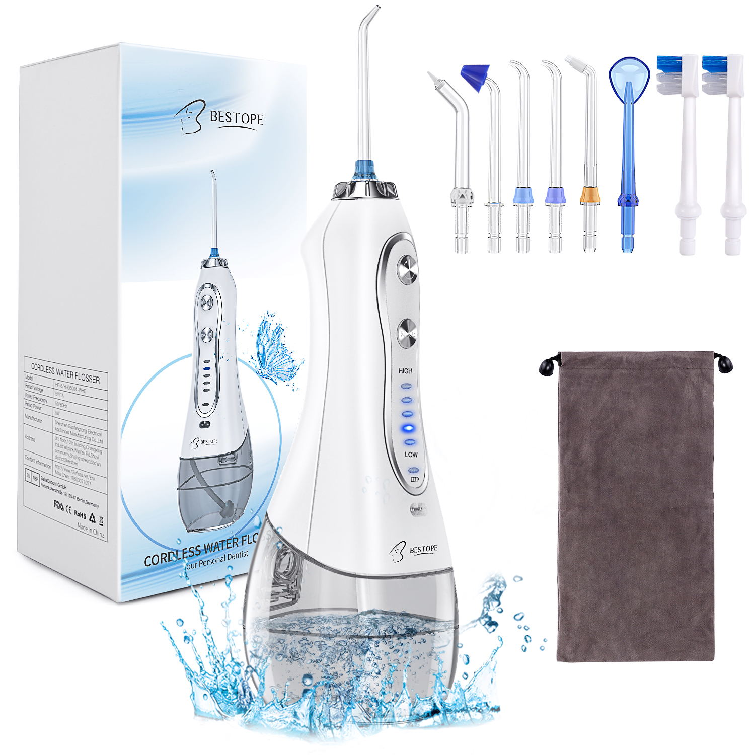 Bestope Dental Flosser профессиональный уход за зубами портативный ирригатор для полости рта с 5 режимами и 8 струйными наконечниками