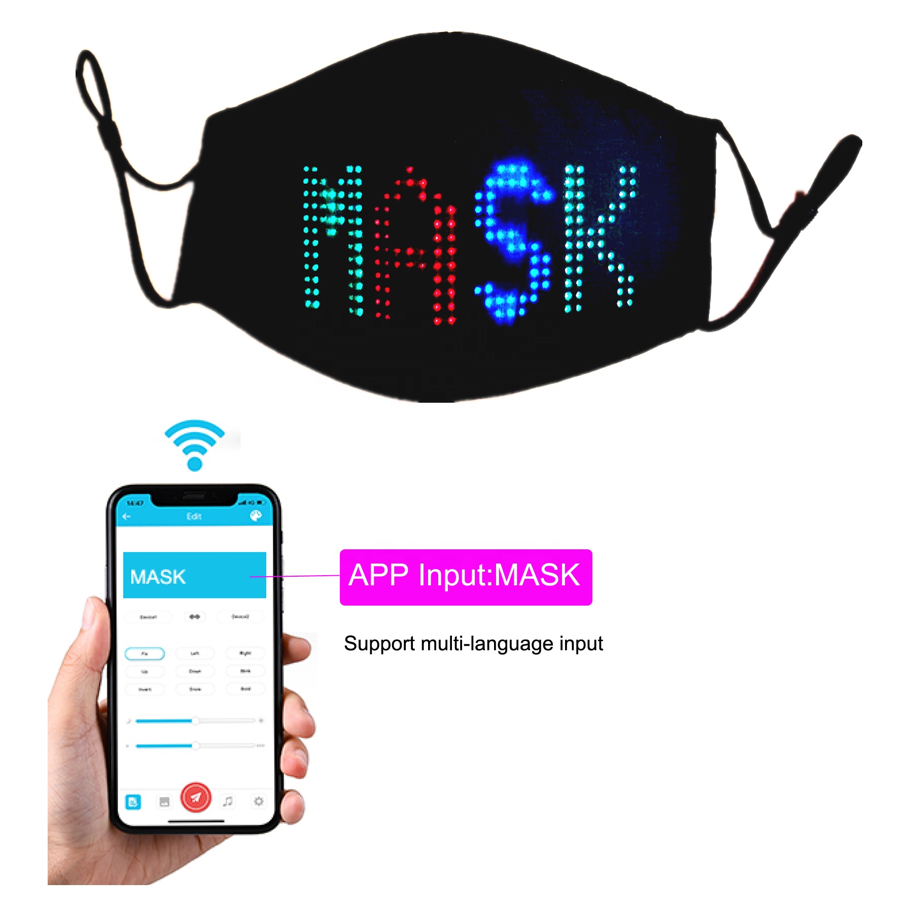 Большой экран RGB синий зуб приложение программируемый светодиодный дисплей Maskes для Хэллоуина новый год концерты фестивали Вечеринка маскарад