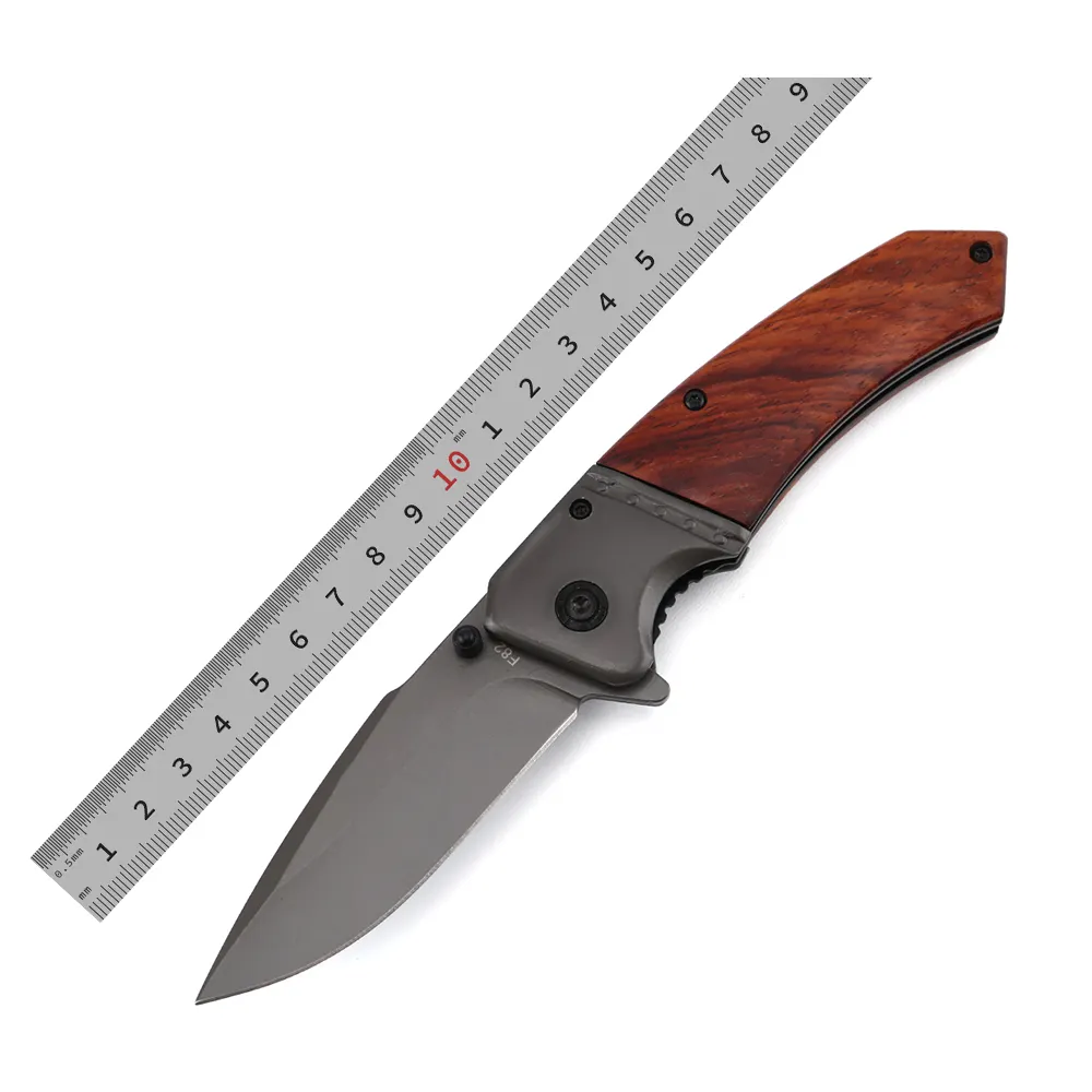 Camping accessories red wood handle titaniums self defense hunting tactical outdoor handmade knives folding pocket