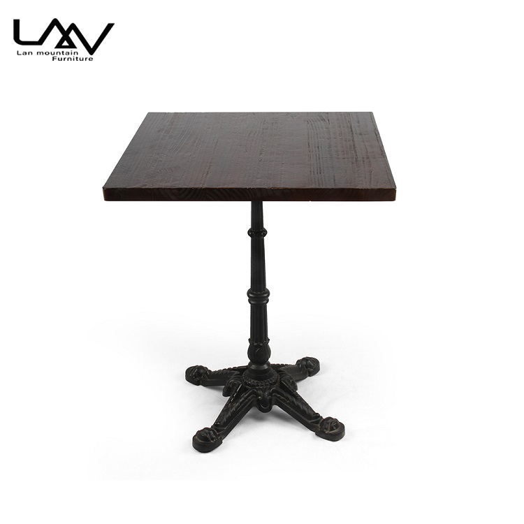 Retro French Style Design Baking Varnish Wrought Iron Wood Dining Table Use For Restaurant Outdoor Cafe Furniture