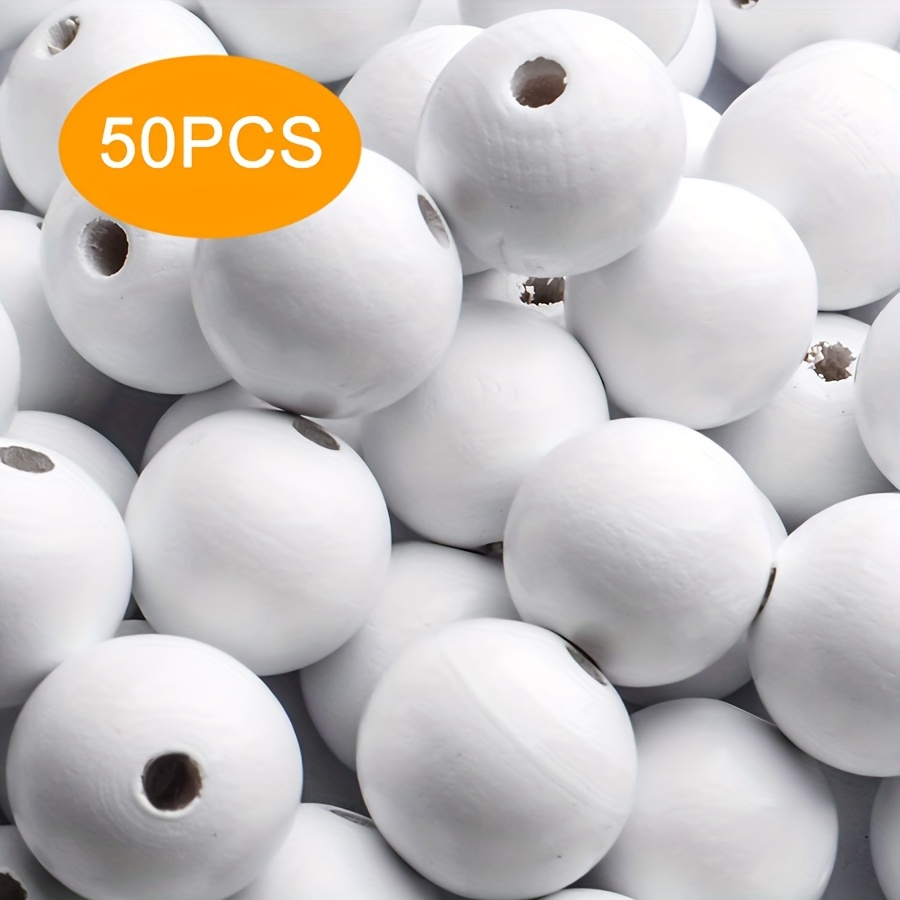 50 Pcs20mm White Round Wood Beads Loose Beads, for Handmade Garlands Home Decorations Jewellery Making DIY Hand Crafts
