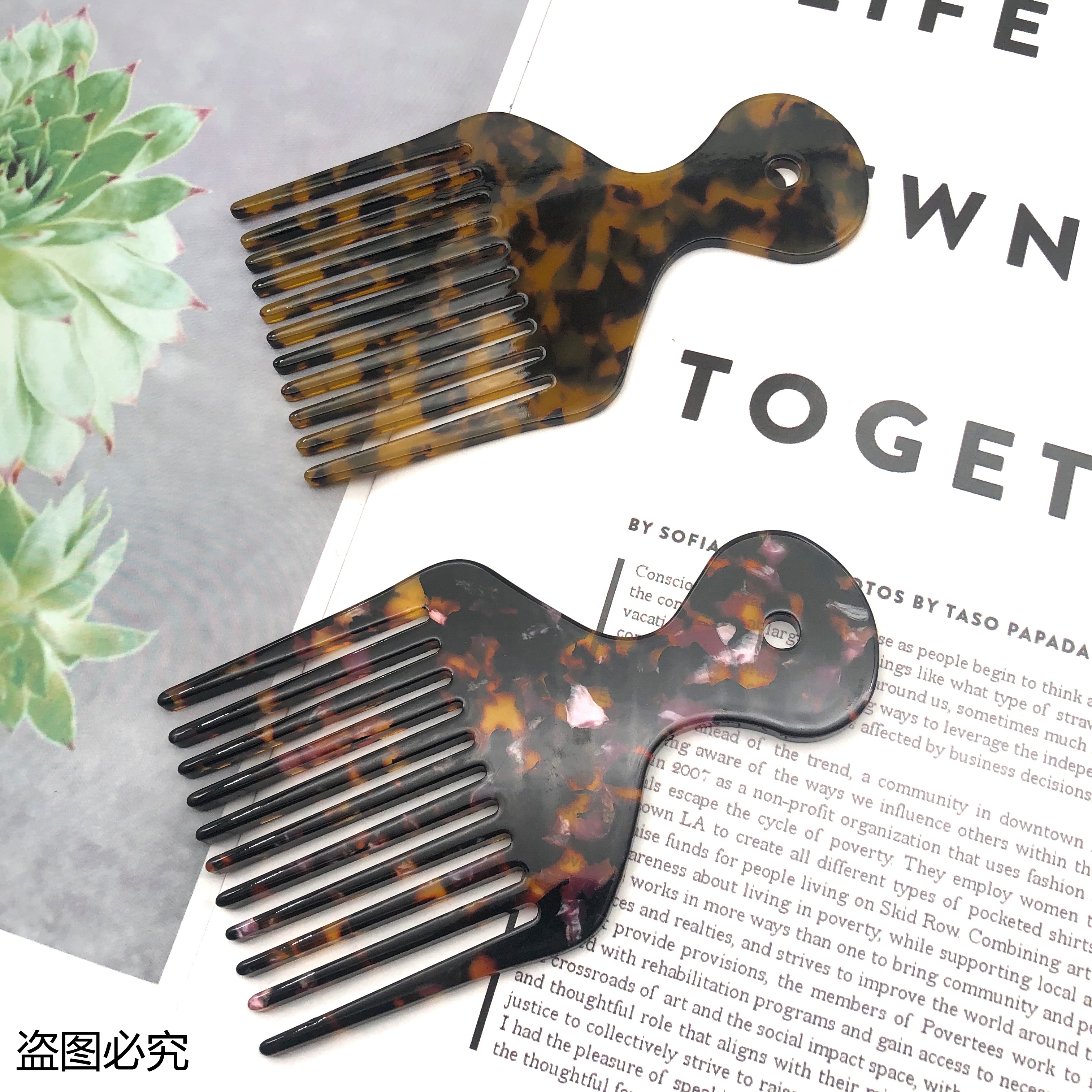 Anti static Curly Portable Multi Color Cellulose Acetate Combs Wide Tooth Hair Brush