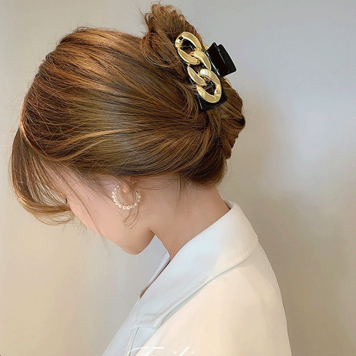 Catch women Korean retro three-color metal chain large hairpin elegant temperament catch clip