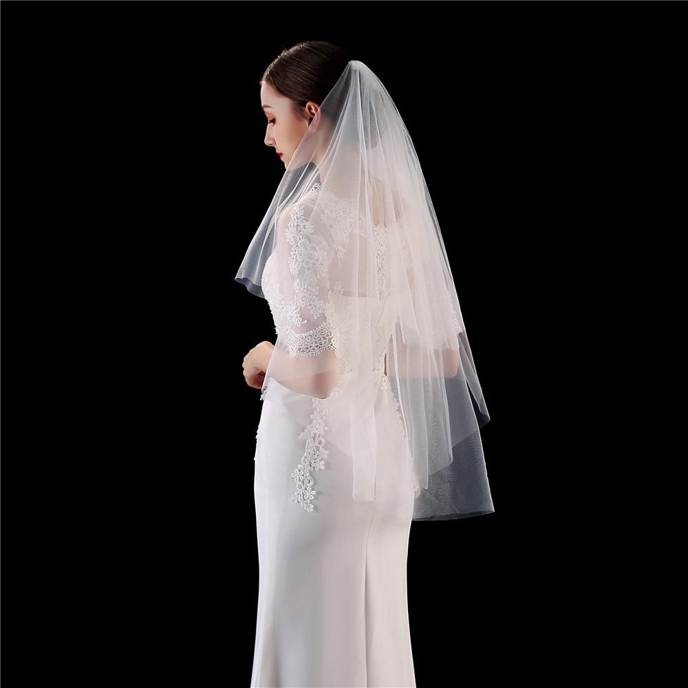 Cheerfeel VE417 wholesale cheaper two 2 Tier party Wedding Bridal Veil with Comb White Ivory Cut Edge Waltz Length