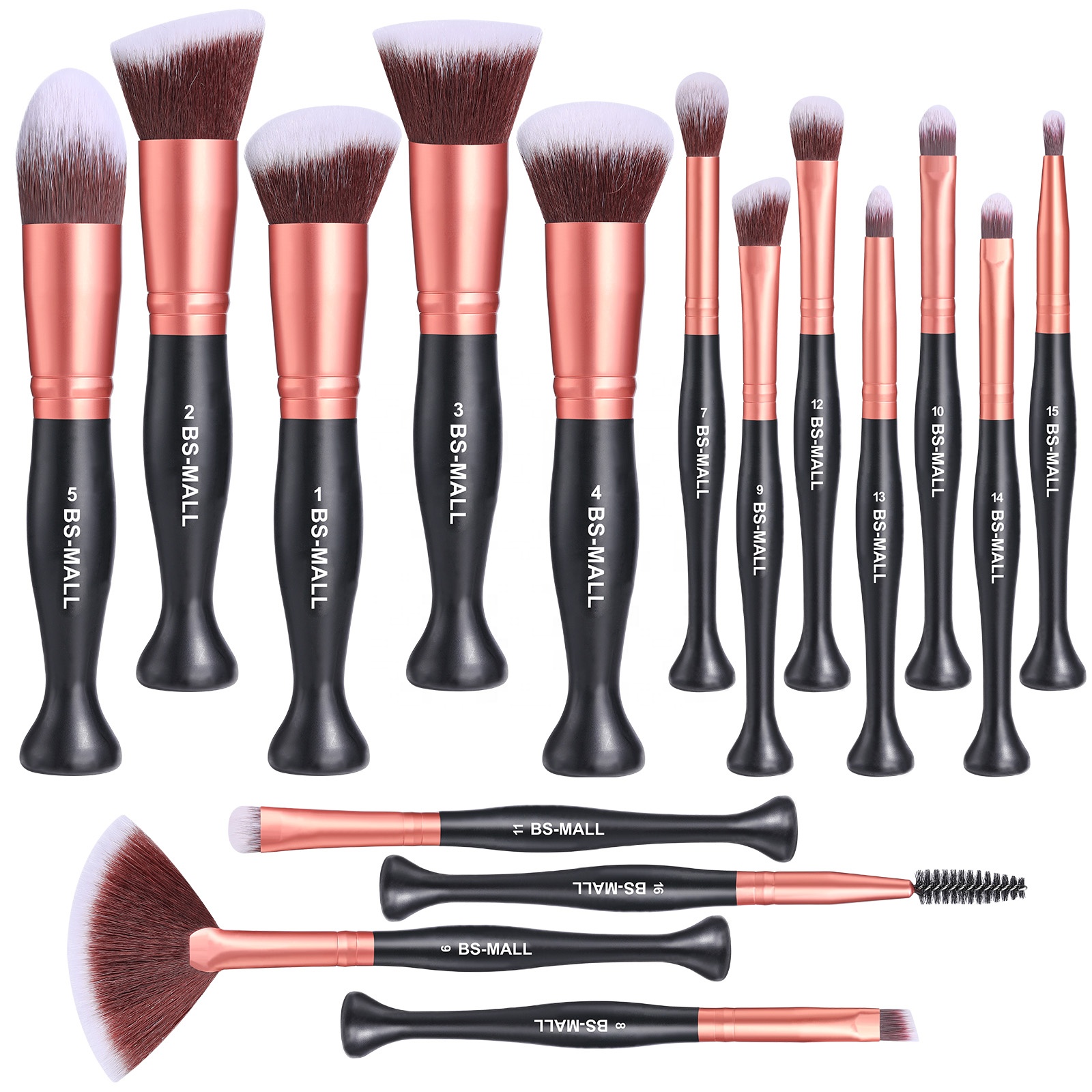 BS-MALL 2021 Make up Brush set 16pcs Custom Logo Personalized Makeup Brushes Premium Synthetic Hair Stand Up Make Up Brushes Set
