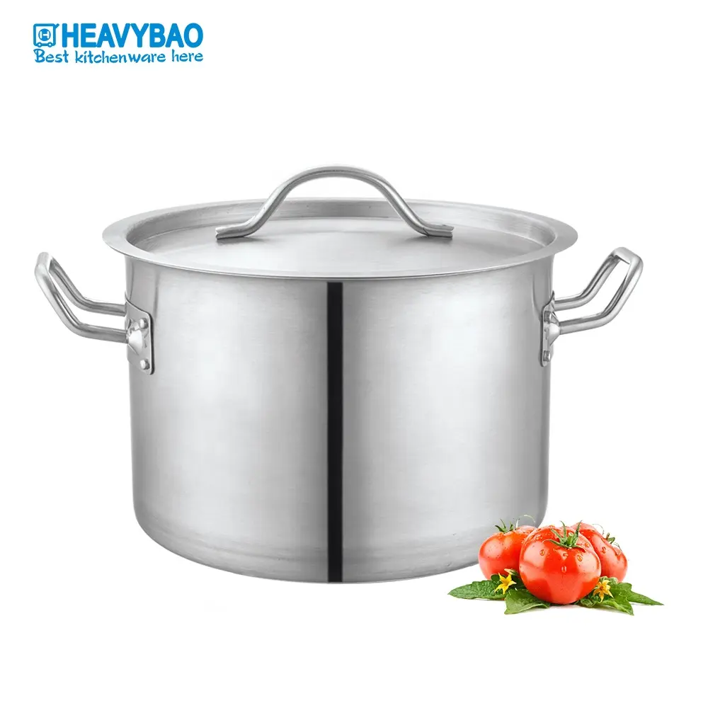 Heavybao High Quality 03 Style Low Body Stainless Steel Cooking Pot Stock Pot Sauce Pot Folded Rim