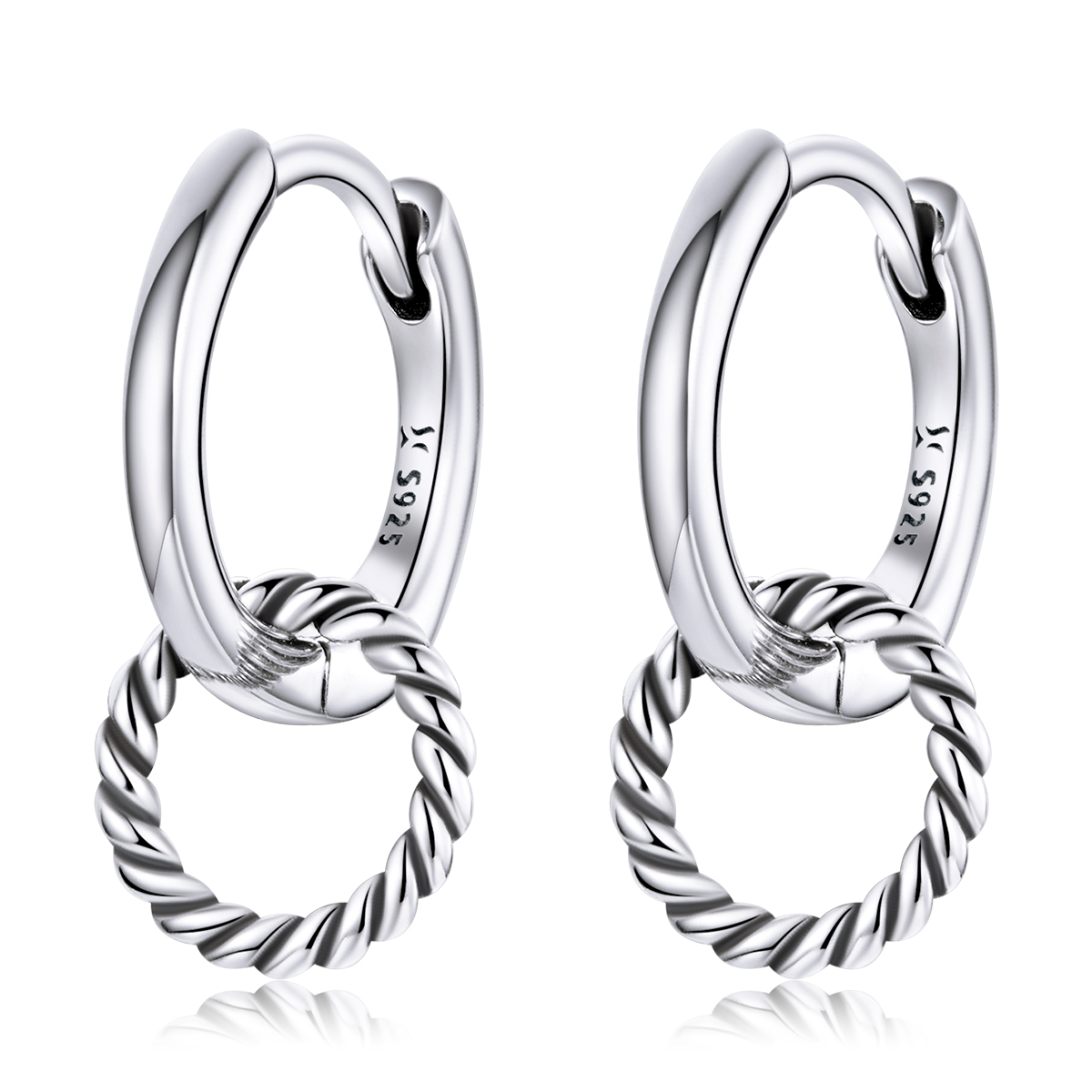 s925 silver double ring ear buckle women fashion geometric commuter style earring earrings wholesale SCE1199
