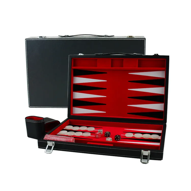 Custom wholesale genuine leather backgammon travel backgammon chess board game set