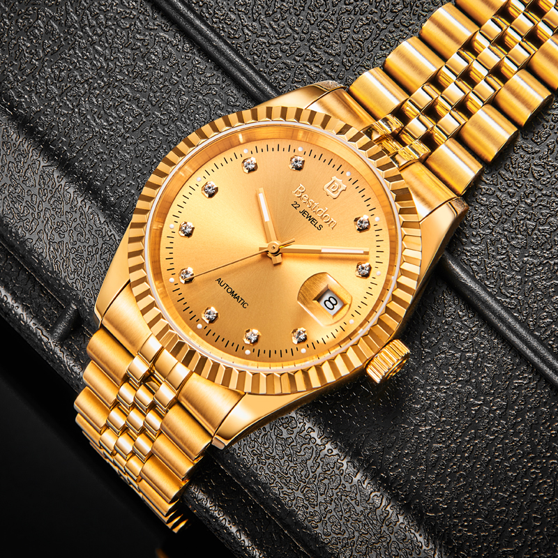 Cheap Stainless Steel Chain Diamond Dial Convex Automatic Watch Men