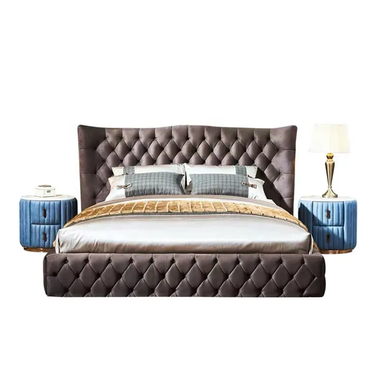 New luxury high quality master bedroom furniture Upholstered Platform Bed tufted king bed