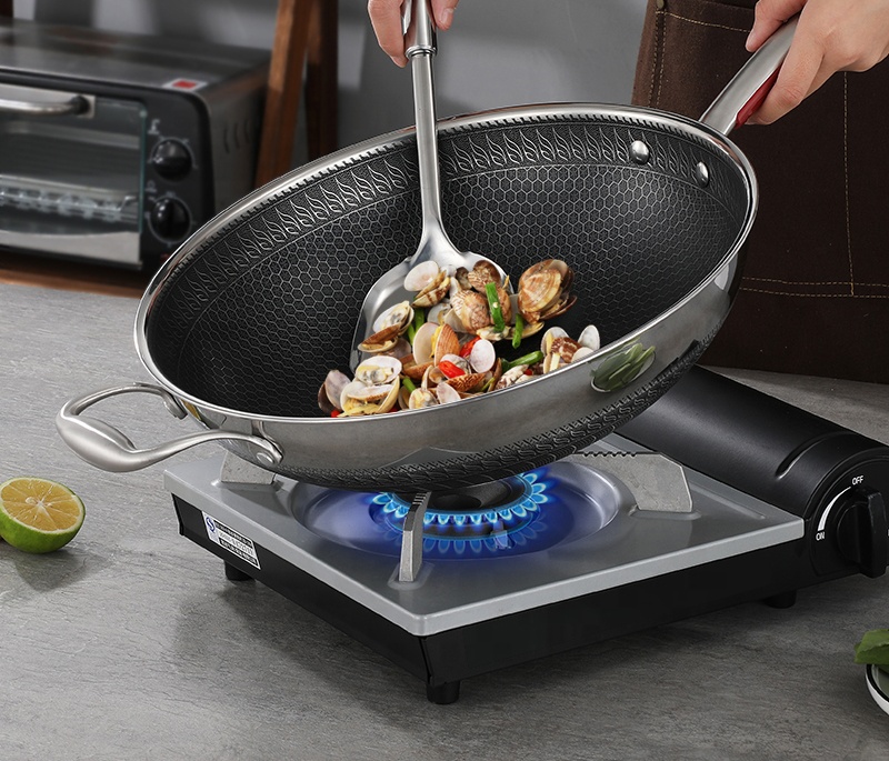 wholesale nonstick pan honeycomb wok 304 stainless steel Saute Pan induction cooking pot fry pan