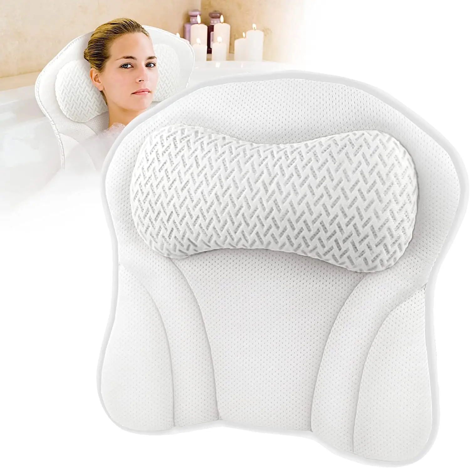 Kingworth Neck Back Support Tub Comfort Bathtub Pillow Bath Pillow With 6 Suction Cups