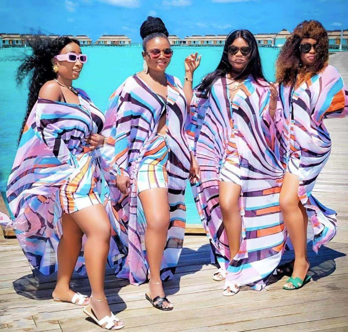 In Stock Two Piece Pant Set African Fashion Ladies Robe Dress Print Chiffon Summer Short Pants+Abaya 2 Piece Women Sets