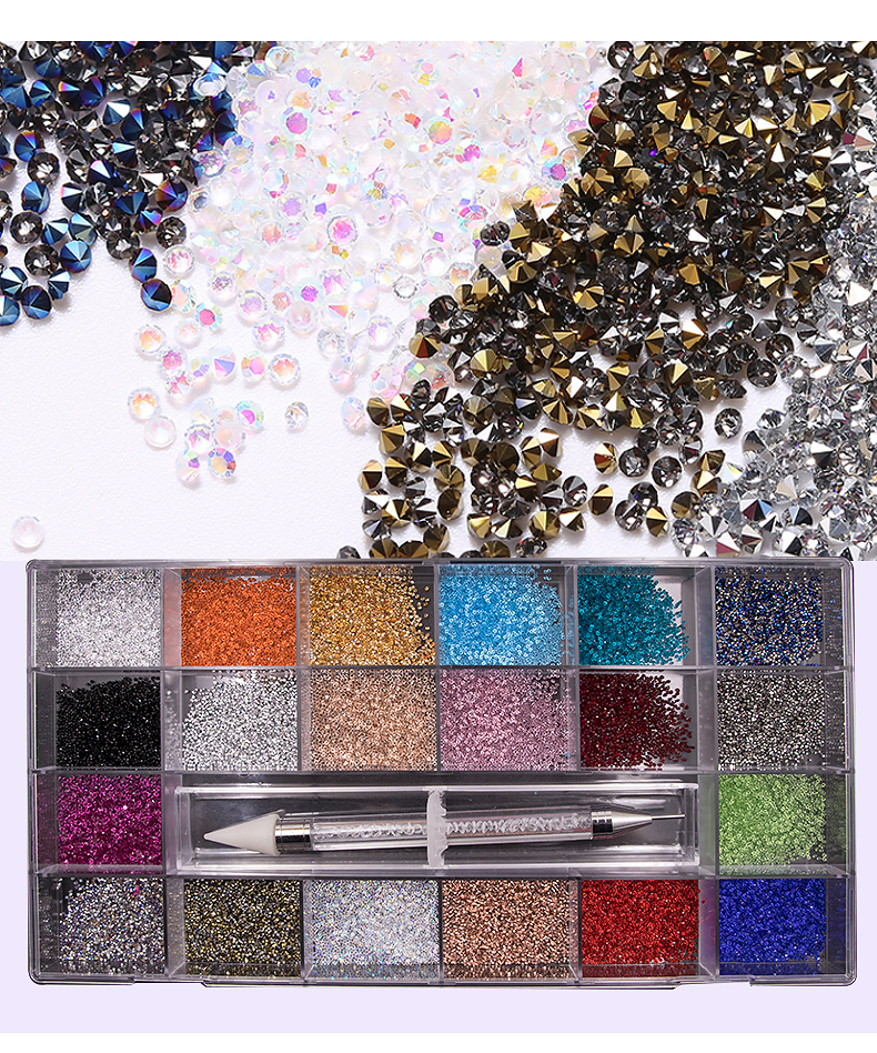 Dropship Amazon Hot Crystal AB Rainbow Nail Art Mix Shape Fancy Shaped In Box Flat Bottom Glass nail diamond rhinestone